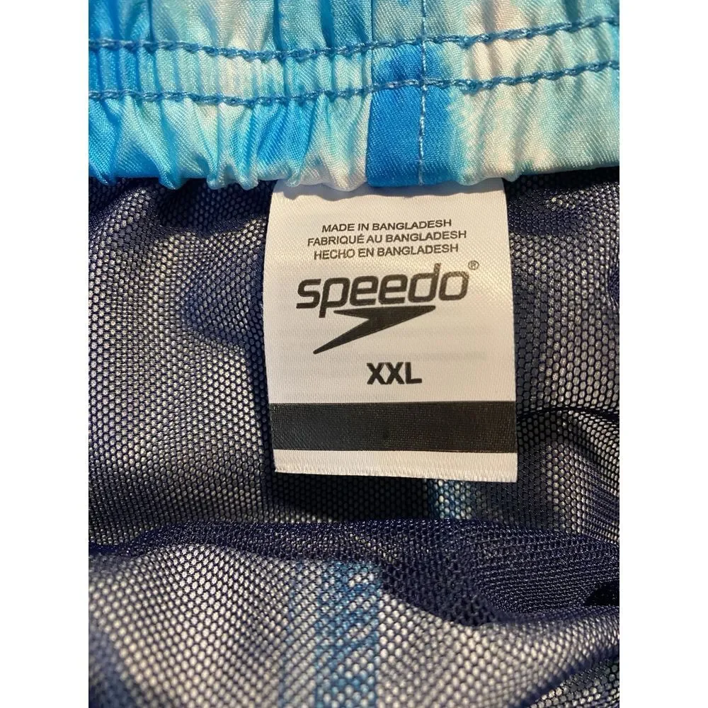 Speedo Mens Swim Shorts Size‎ XXL Trunks Blue Tie Dye Mesh Lined Pockets